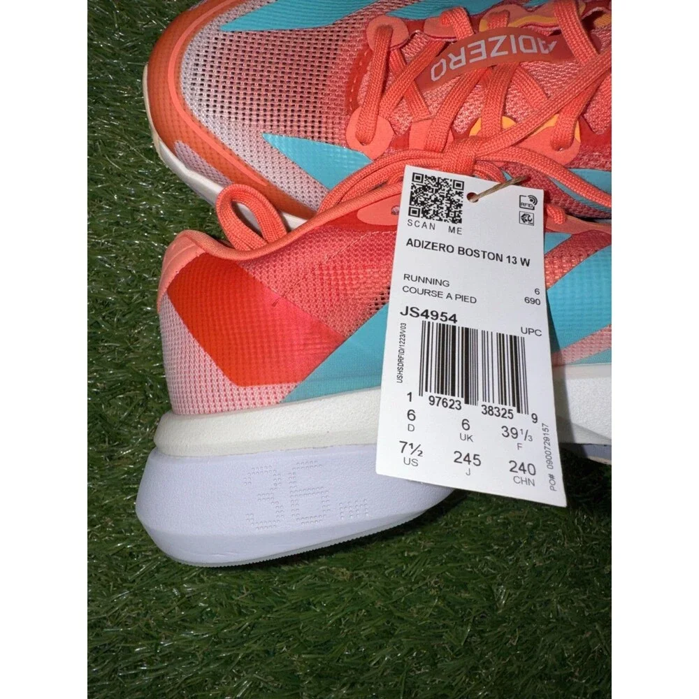 Women Size 7.5 adidas Adizero Boston 13 Semi Coral Aqua Running Shoes JS4954 NEW